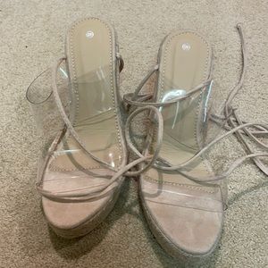 lace up wedge with clear straps